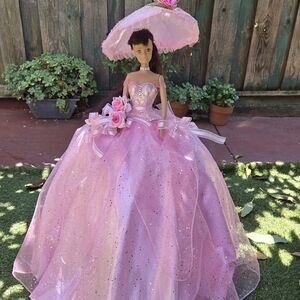 Elegant Pink Quinceañera Doll with Sparkling Gown